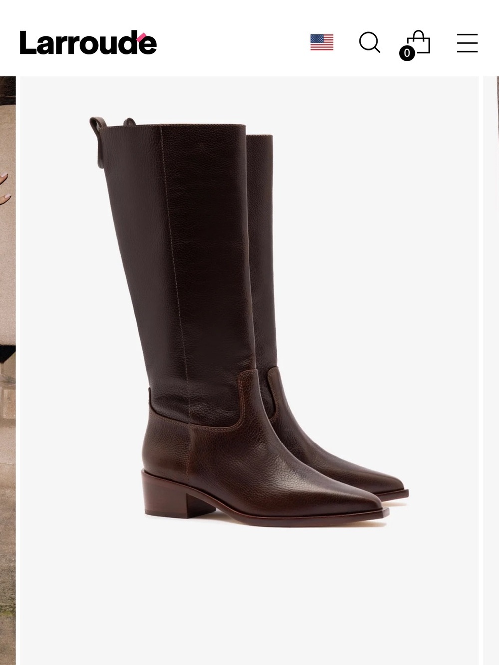 Larroude Dark Brown Leather Knee-High Boots